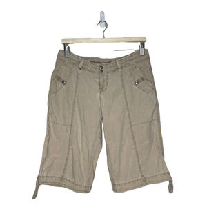 𝅺fossil Shorts Tan Cotton Hiking Outdoor Pockets Tie Leg Snap Zipper Womens 6